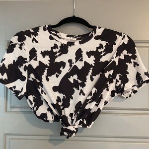 Women’s Cow Print Medium Tie and Crop T Shirt